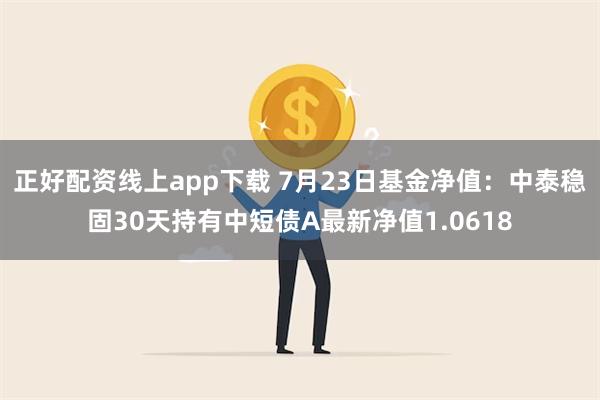 正好配资线上app下载 7月23日基金净值：中泰稳固30天持有中短债A最新净值1.0618