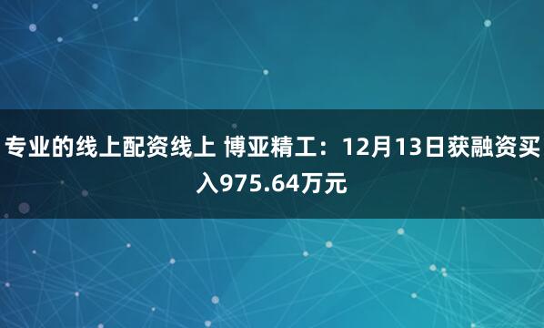 专业的线上配资线上 博亚精工：12月13日获融资买入975.64万元